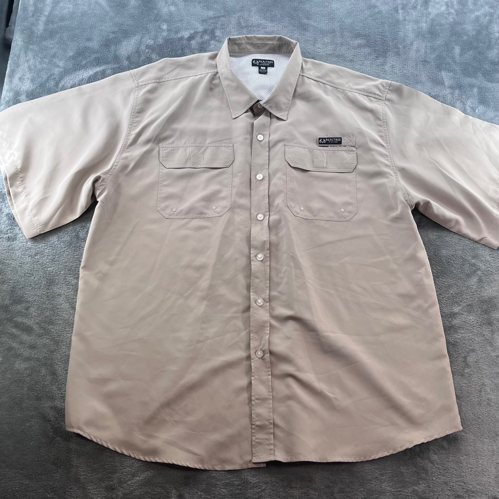Realtree Fishing Mens XXXL Tan Short Sleeve Vented Button Down Fishing Shirt 3XL